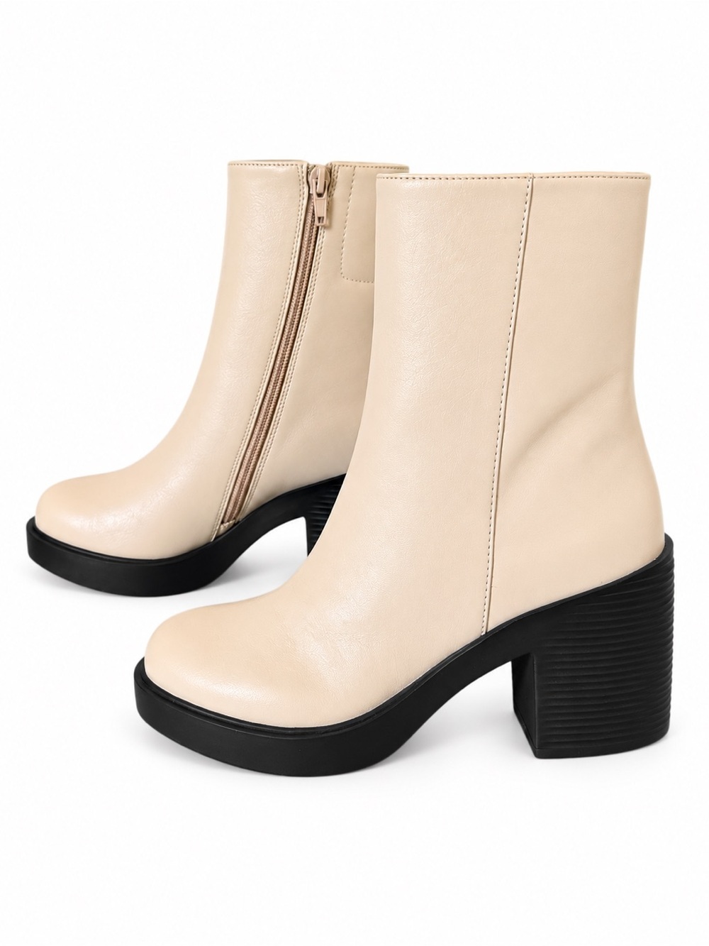 New Lisa Vicky Cream Platform Ankle Boots Women’s Size 8 Block Heel Side Zip - Picture 2 of 7